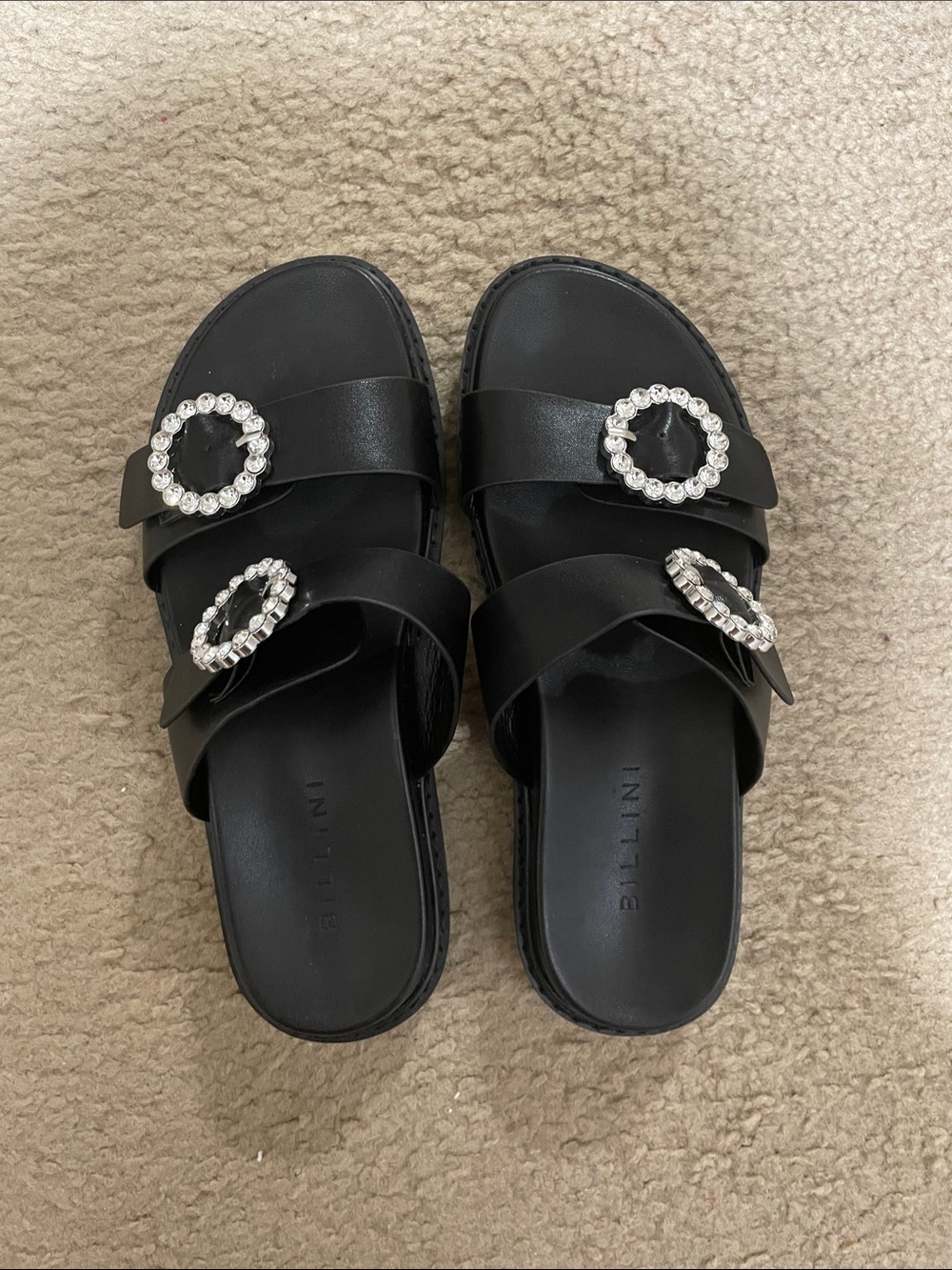 Billini Black Sandals with Sparkling Buckles size 7 brand new. Box not included.